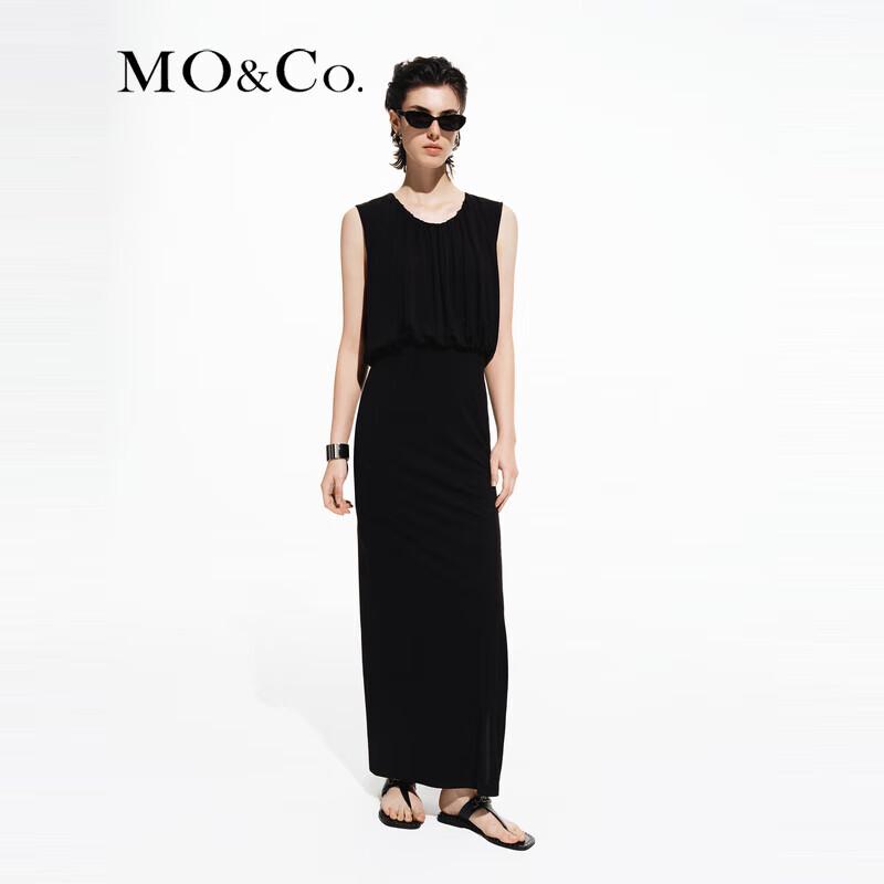 MO&Co. 2024 Summer Pleated High Waist Black Long Dress