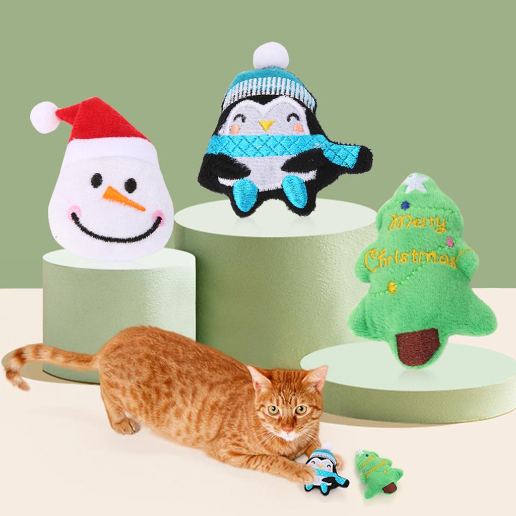 Pet Plush Interactive Playset, Plush Toys Include Christmas Trees, Snowmen, Penguins, Suitable For Pet Teeth Grinding And Interactive Play