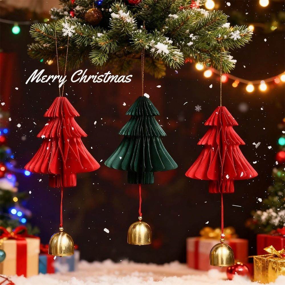 3D Xmas Tree Pendant Paper Christmas Decoration Bells Retro Christmas Tree Ornament Christmas Tree