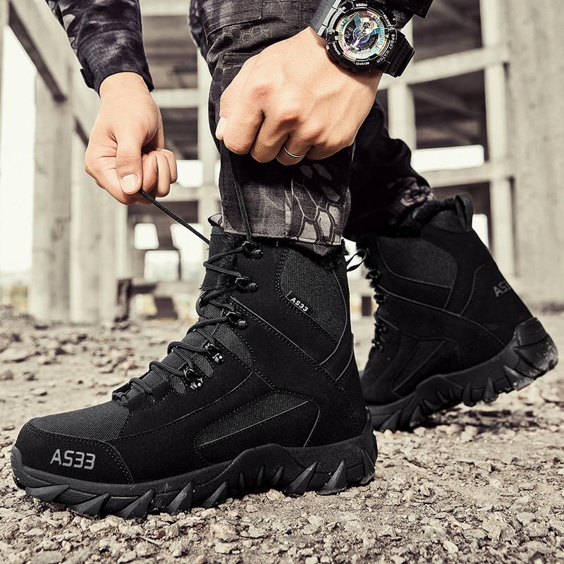 Winter Velvet Mountain Boots Men High Quality Fur Warm Men's Trekking Shoes Fashion Black High Top Hiking Walking Shoes Unisex