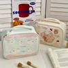 Portable Cartoon Print Sorting Cosmetic Bag Large Capacity with Handle Makeup Bag Square PU Travel Toiletry Bag
