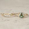 Luxury European and American Ins New Inlaid Light Green Crystal Set Ring, Gold Leaf Flower Pair Ring