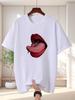 Men Red Tee Punk Pierced Lips Tongue Rock Street Art Print Crew Neck Short Sleeve Summer Casual