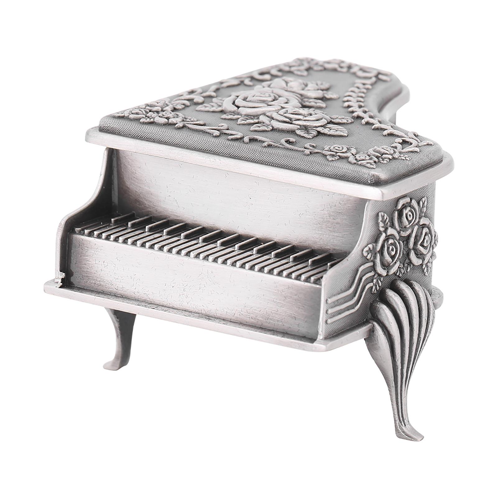 

Piano Shaped Rose Flower Carved Zinc Alloy Jewelry Box Case Jewellery Storage