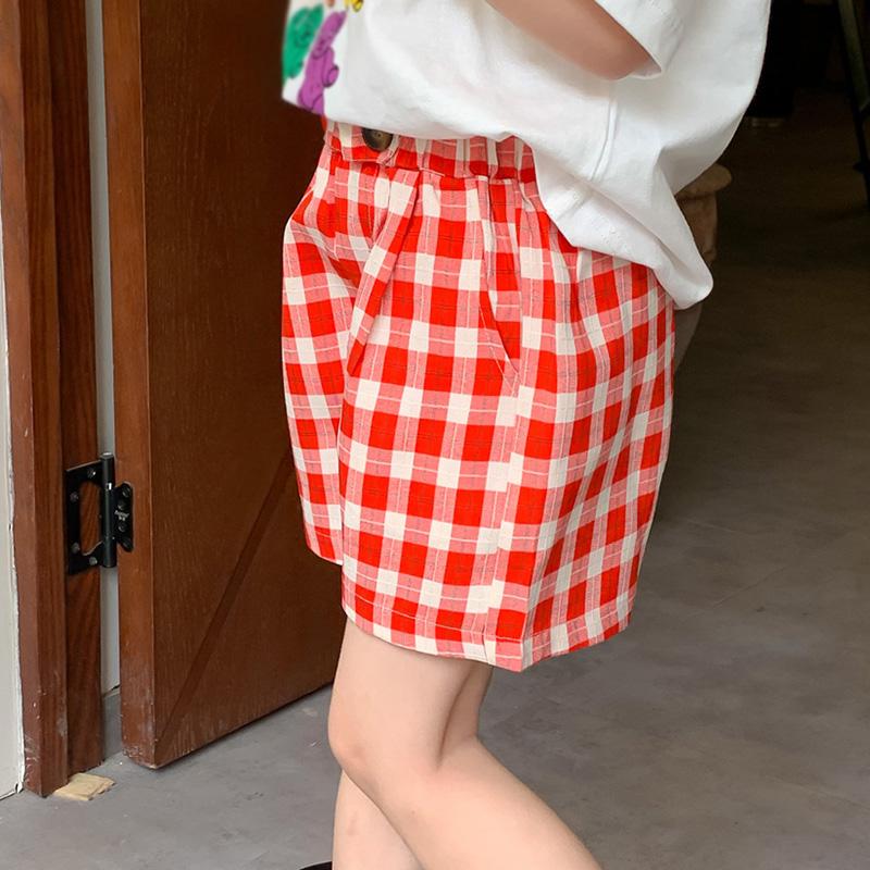 

Детские шорты для девочек, брюки для детей 3-8 лет, детские повседневные шорты с эластичной резинкой на талии, красные клетчатые повседневные шорты, трусы для девочек, короткие пляжные брюки 9