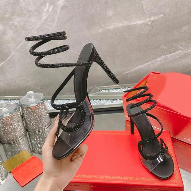Fashion Summer Sandals Women Rhinestones Snake Twine Around Ankle Strap Wedding Shoes Fashion PVC Crystal High heels Gladiator Sandals