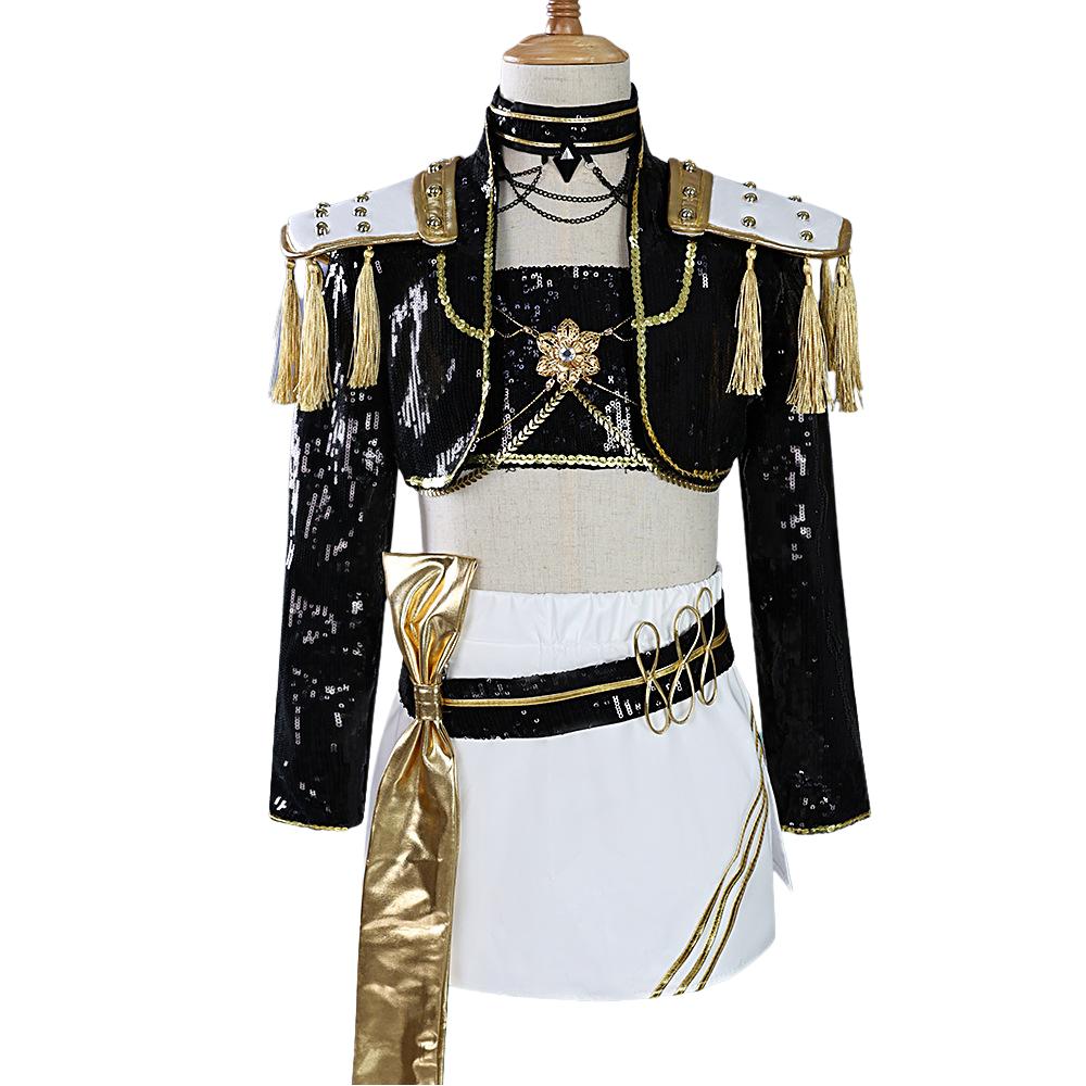 

Руми Зои Мира Косплей Женский Девушки Kpop Охотники на демонов Черный Золотой Костюм для пения Хэллоуин Вечеринка Ролевая одежда Костюм M