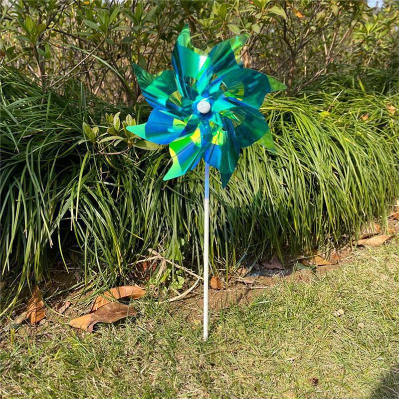 AEE4-Reflective Pinwheels Wind Spinner, Extra Sparkly Pinwheel With Stakes, Bird Repellent Blinder Devices