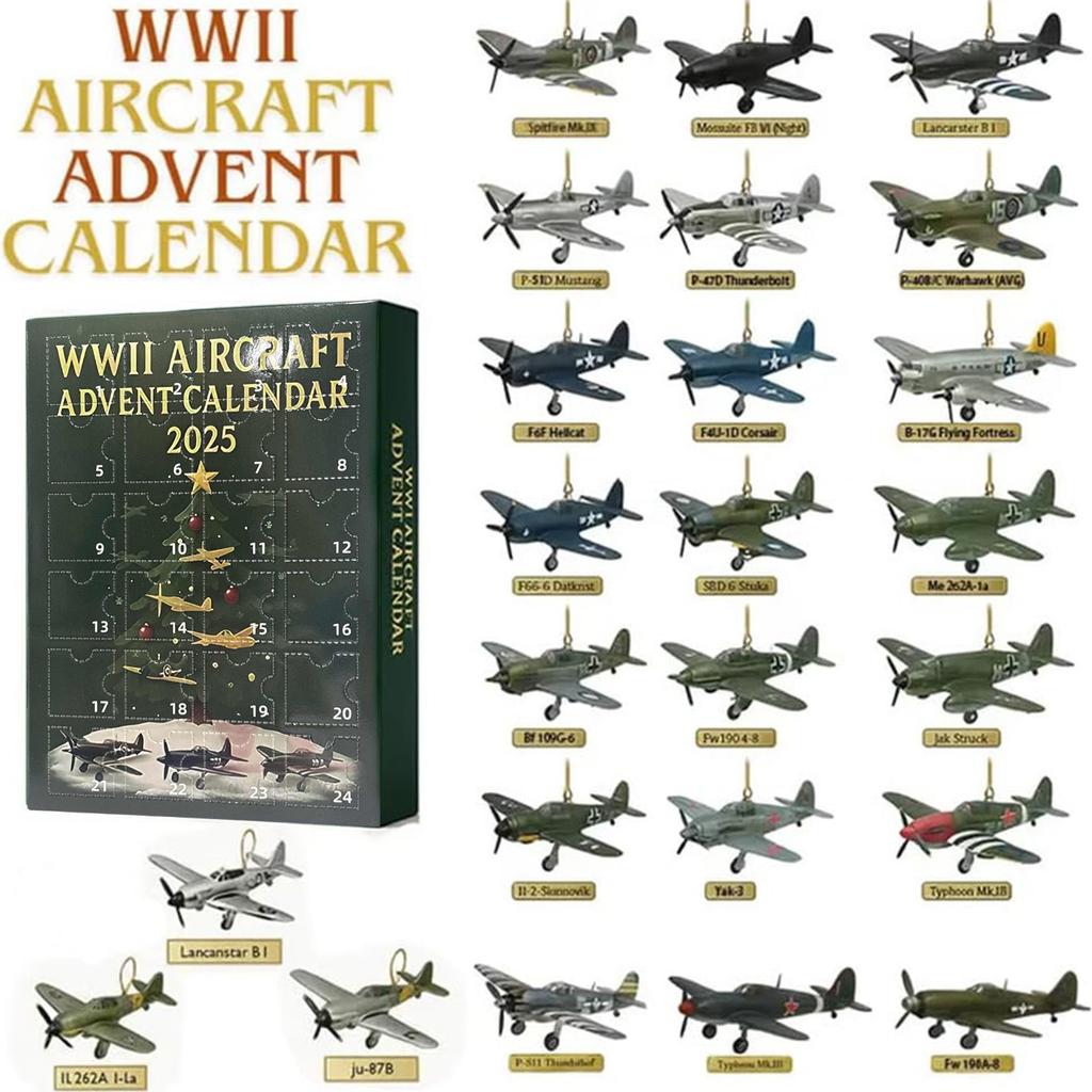 Aircraft Calendar Advent 24 Days Christmas Countdown Calendar with 24 Warbirds Pendant Acrylic Decorative Charm for December