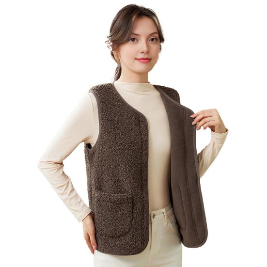 Fuzzy Sherpa Fleece Vest for Women Warm Sleeveless Jacket Cozy Full Zip Waistcoat with Pockets Fall Winnter Outerwear
