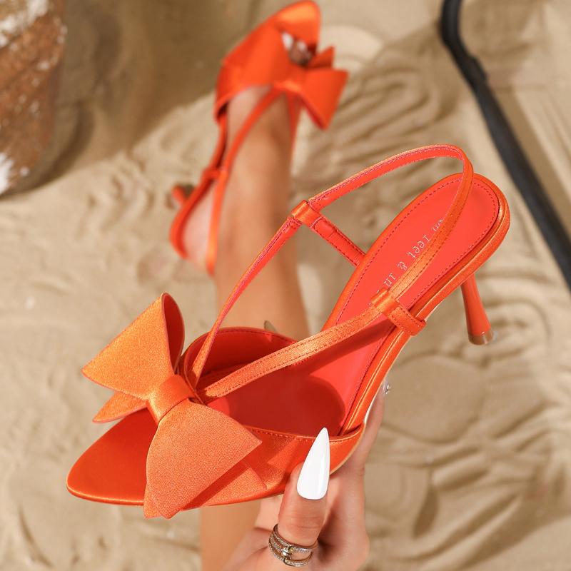 Fashion Fashion Bow Decoration High Heeled Sandals Women Comfort Open Toe Back Strap Design Slide Sandal Pointed Toe Wedding Bridal Shoe