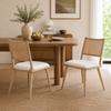 2 Dining Chairs, PU Seat, Rattan Backrest, Living Room, Bedroom Chair, Beige
