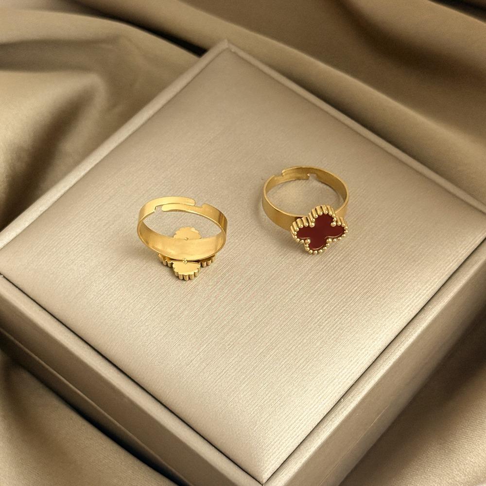 13mm Vierblättriger Kleeblattring 18K Vakuumbeschichtet Verstellbares Offenes Design Damenring