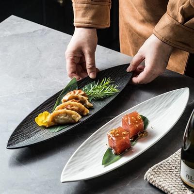 Japanese Leaf Shaped Long Sashimi Snack Sushi Plate Commercial Ceramic Long Plate Restaurant El Dishes Tableware