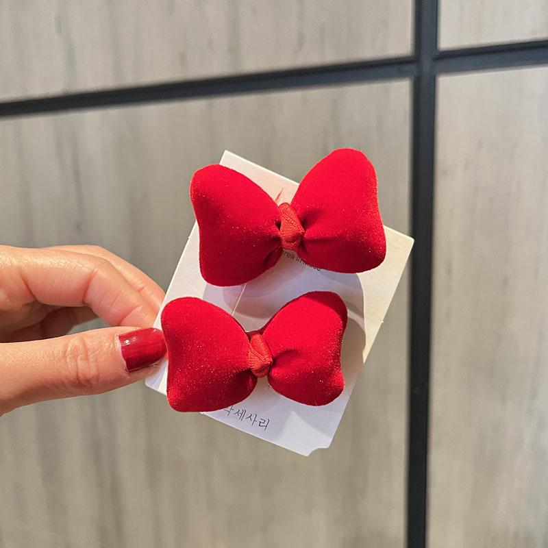 Red New Year Pearl Tassel Pompon Hair Clips for Children - Hanfu Style