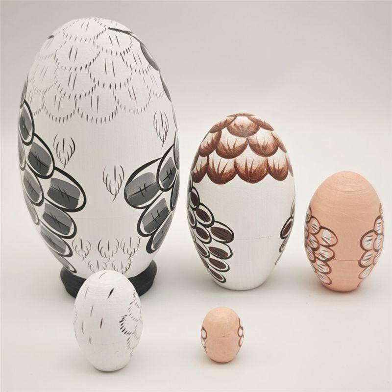 AEE2-Owl Nesting Dolls, Mini Wooden Crafts Owl Family, Easter Decoration