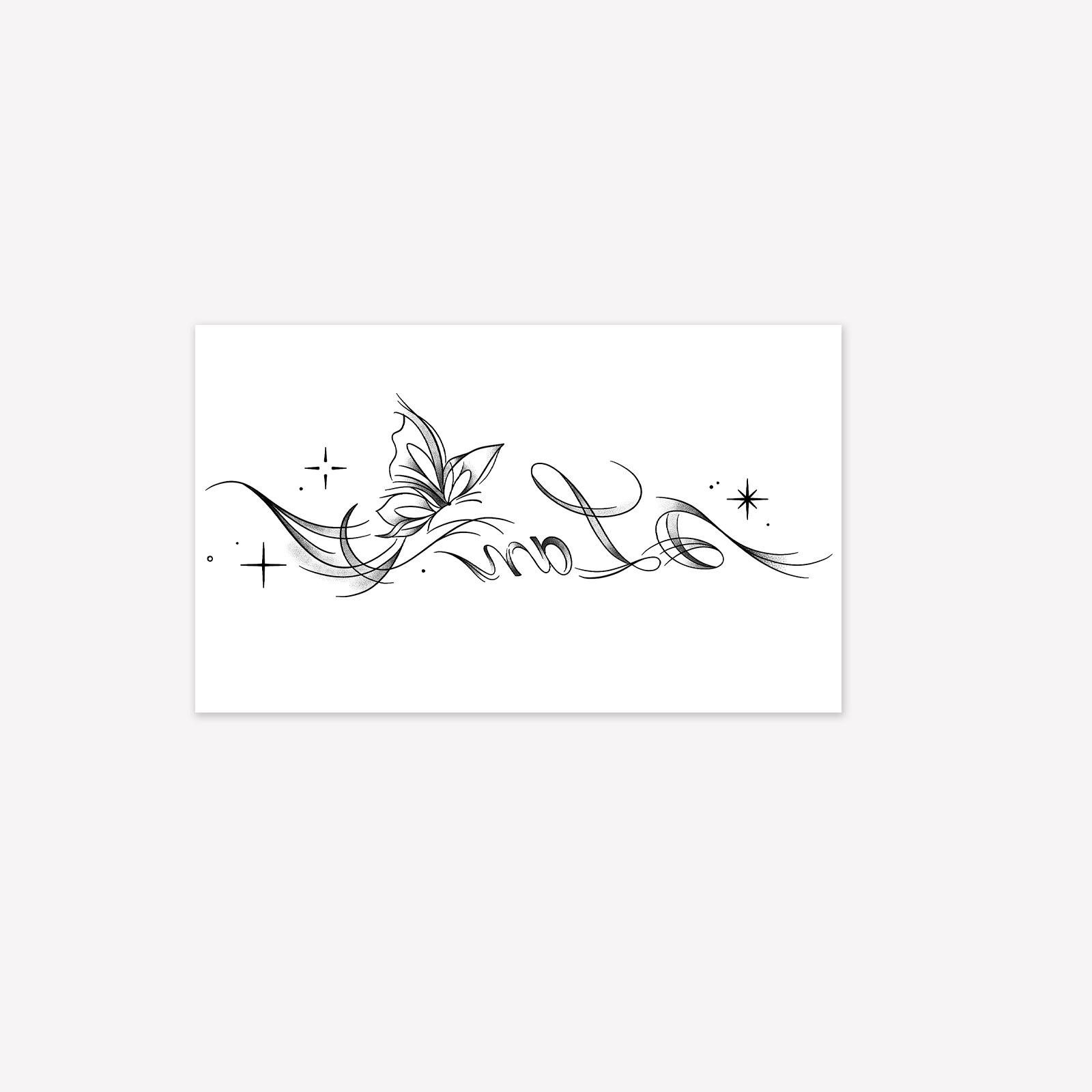 

Flower Body English Butterfly Tattoo Sticker, Very Thin Silky Lines Clear The Cold Wind Forearm Arm Waterproof Simulation Sticker 11*18CM