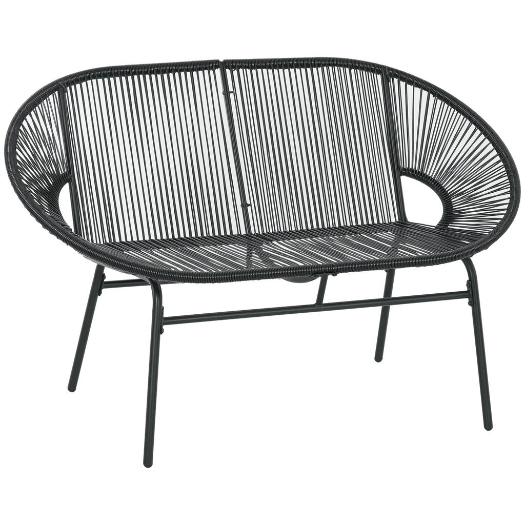 Poltrona in Rattan Sedia Relax in Stile Boho, 132 cm x 72 cm x 83 cm, Nero