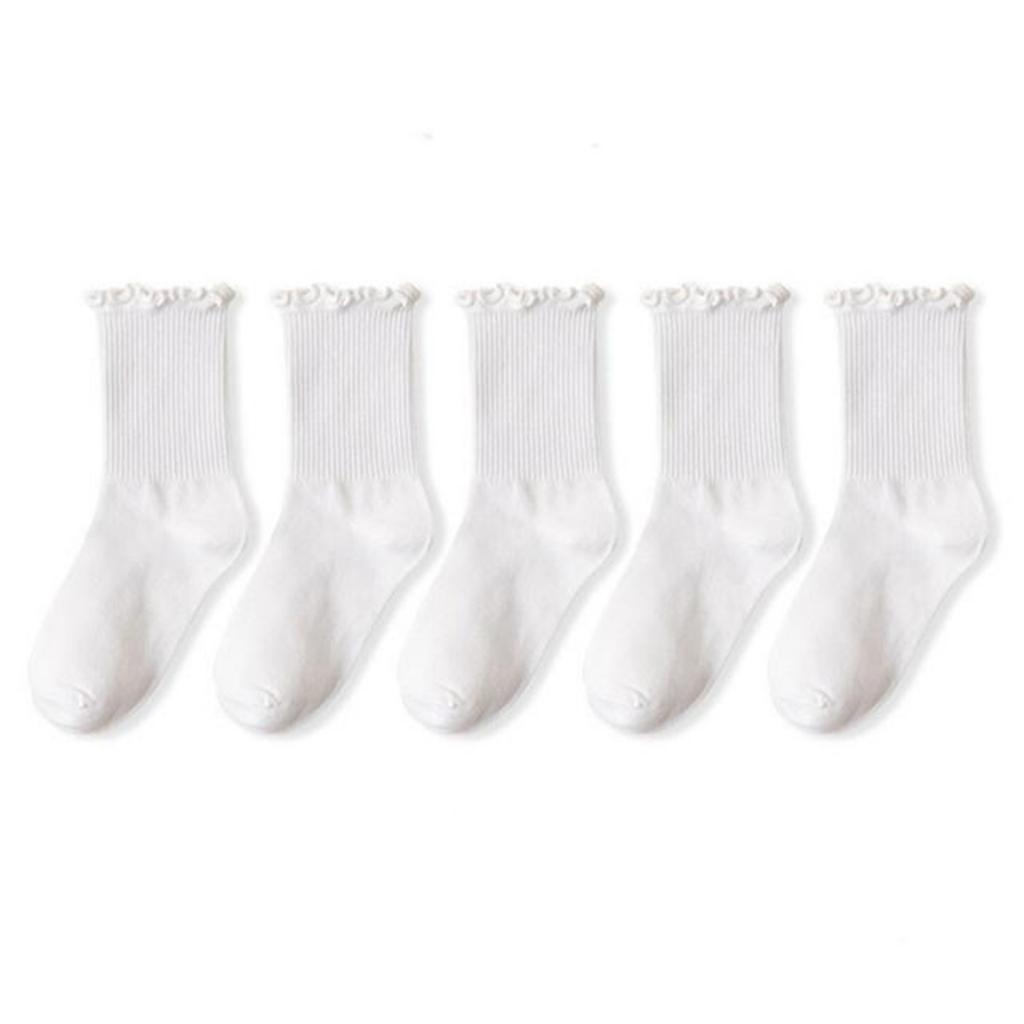 Cremefarbene Schnür-Damen-Wadenstrümpfe, Frühling und Sommer Reine Baumwolle Japanischer Stil Rüschen Jk Socken, Herbst und Frühling Kurze Socken