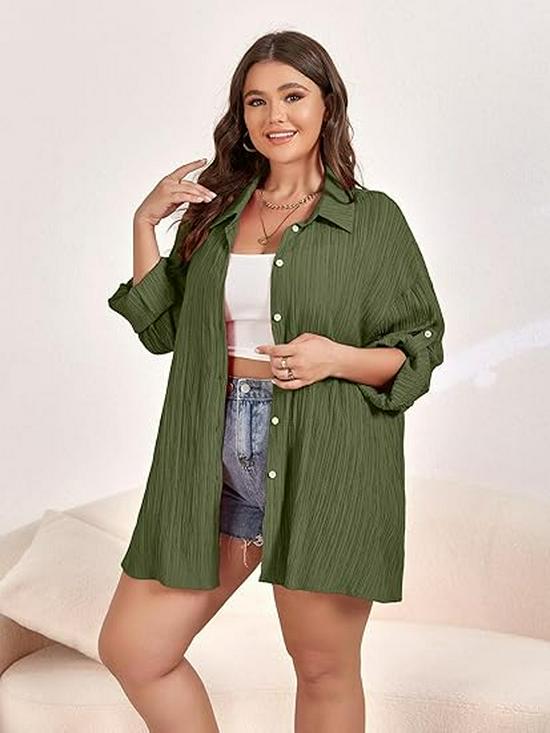 2026 Autumn/Winter Women s Loose Pure Color Shirt: European & American Style Double Extra Large зелёный