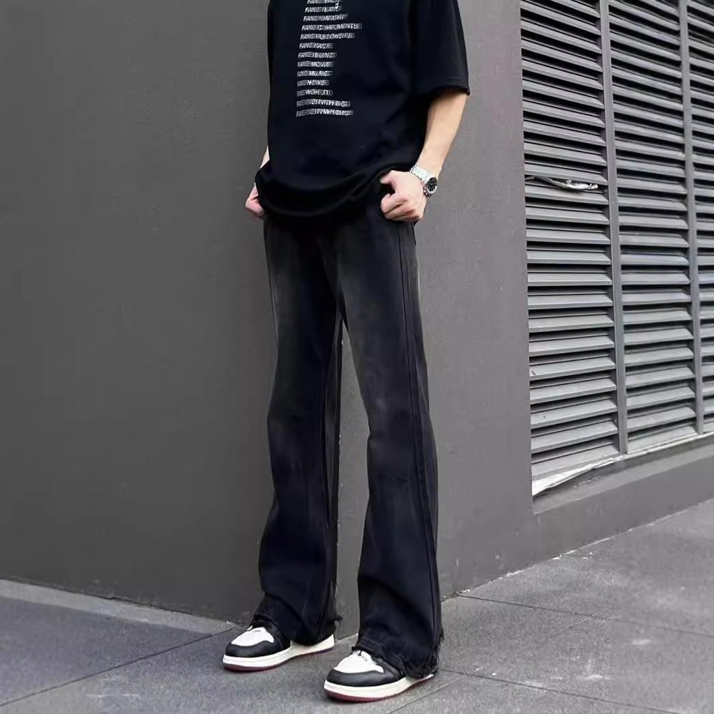 Retro Black Jeans Men's American Vibe Trendy Brand Loose Straight Pants High Street Drape Slightly Wide Leg Trousers