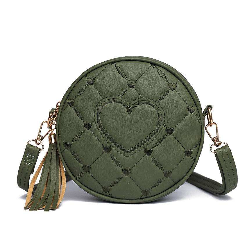 

Сумка через плечо Love Small Round Bag 2025 Осень Новая женская сумка с кисточками Модная портативная сумка через плечо из искусственной кожи Маленькая сумка армия зеленый