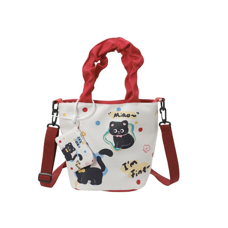 New Shoulder Messenger Bag Style Cute Cartoon Canvas Bag Women's Large-capacity Commuter Bucket Bag