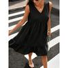 Sleeveless V Neck Ruffle Hem Dress with Pockets Casual Loose Fit Summer Sundress for Women Lightweight Fabric