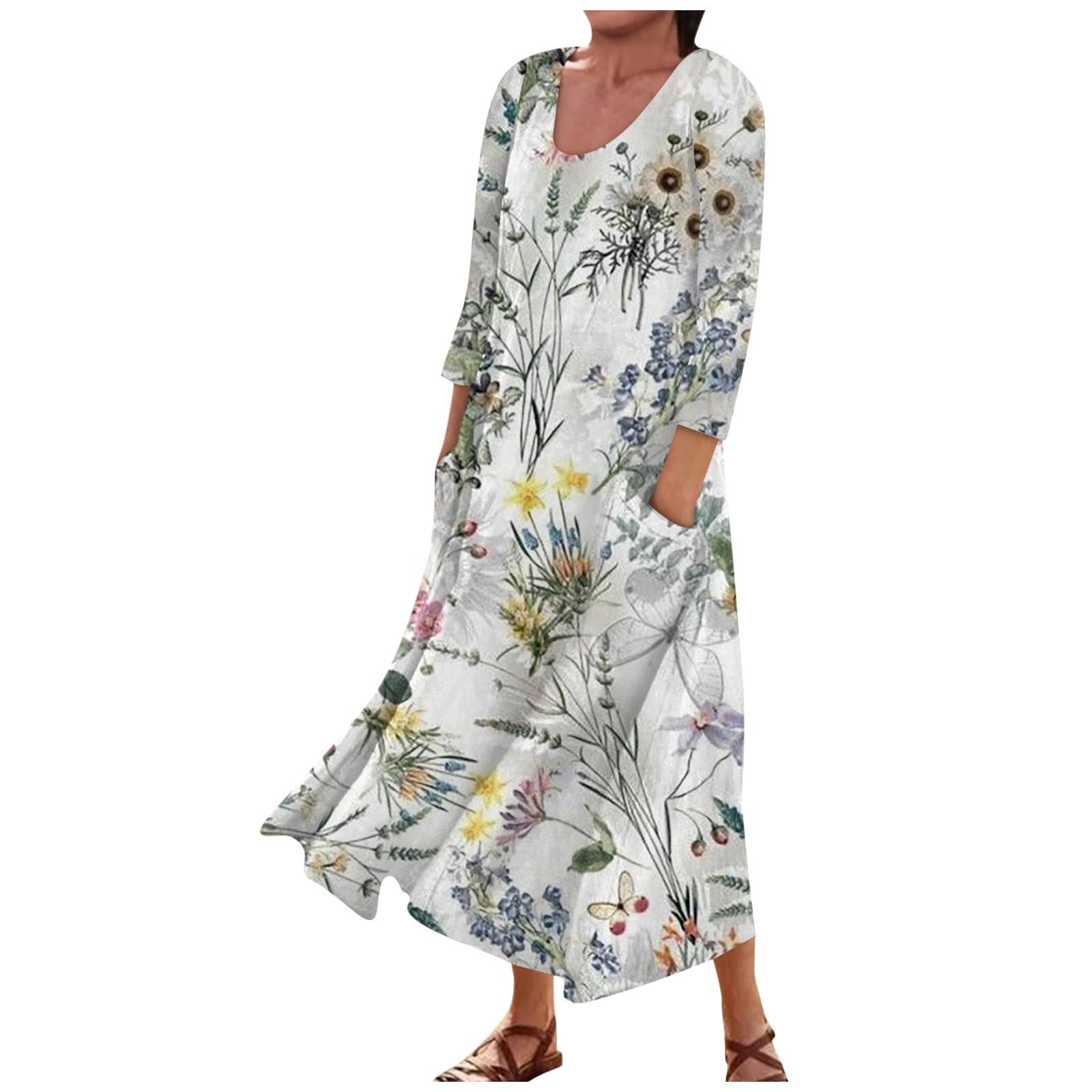 

Женское модное повседневное свободное карманное платье с круглым вырезом и рукавами 3/4 XXXL зелёный