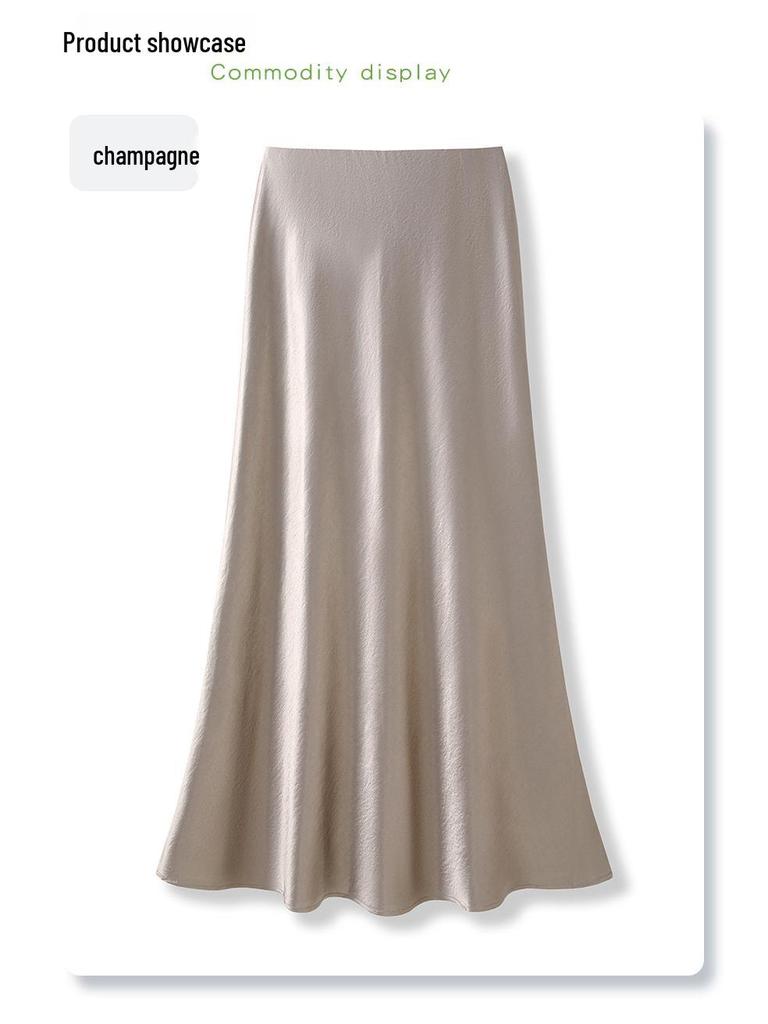 White Acetate Satin Fishtail Skirt - Women's Slimming Summer 2025 Bodycon Half Skirt