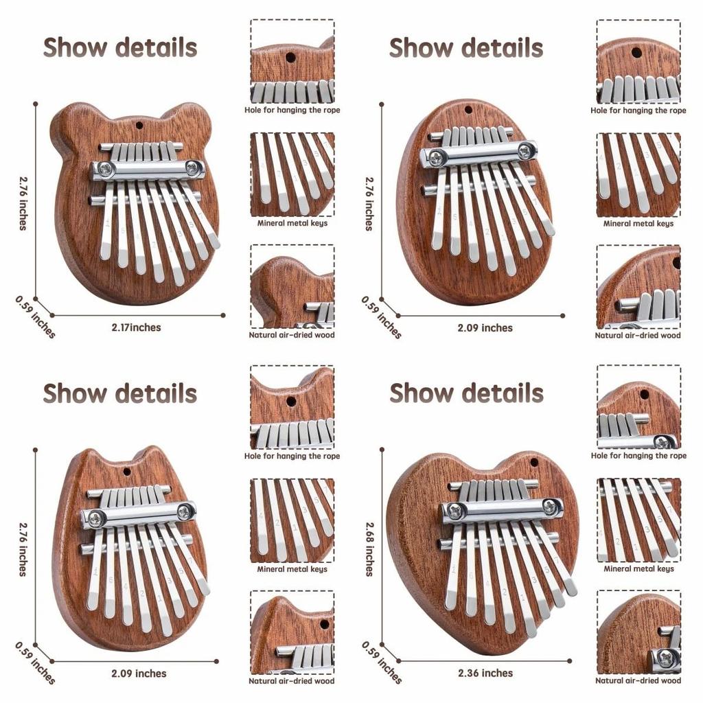 8 tasti Mini Kalimba Thumb Piano Dita Percussioni Legno Massello Giocattolo Regalo Musicale
