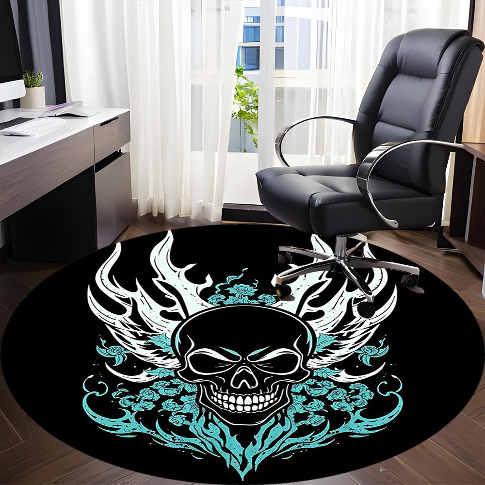1PCSkull Flames Office Round Area Rug,  Mat Suitable For Office, Under Office Chairs Bedroom Living Room Home Decor, Room Deco