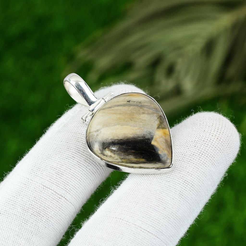 Natural Peanut Wood Jasper Gemstone Pendant 925 Sterling Silver For Girls