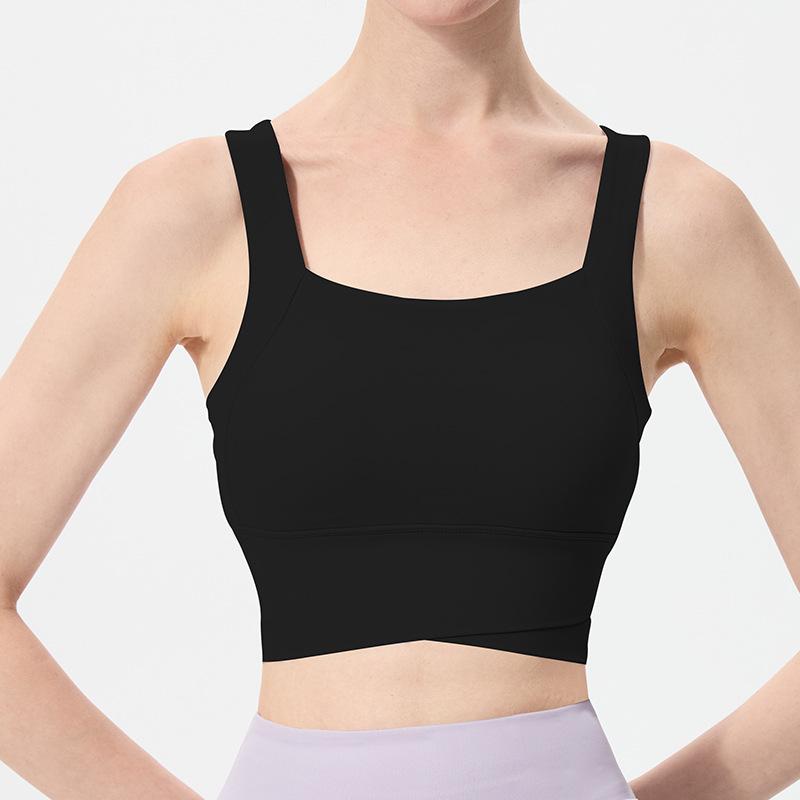 Nude Feel Cross Back Shockproof Women's Sports Bra - Fixed Cup Fitness & Running Vest for High-Intensity Workouts