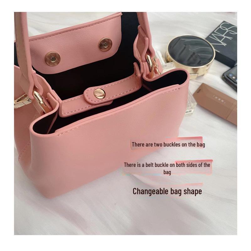 Erdbeerrosa Mini Crossbody Bucket Bag - Koreanischer Stil Damenhandtasche