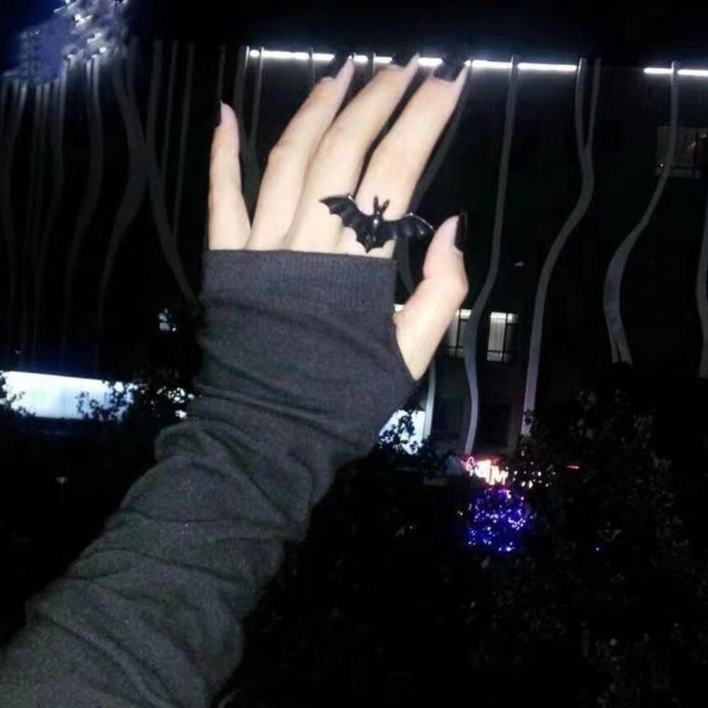 Shiny Rhinestone Gothic Bat Ring Dark Fashion Halloween Opening Ring Spider Web Heart Ring  Gift