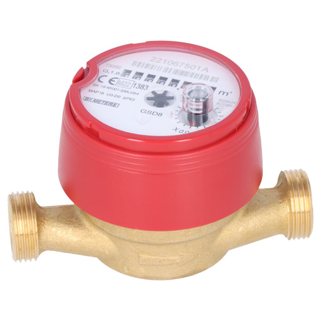 JS hot water meter, type GSD8-RFM, DN15 (1/2"), Q3=1.6 m3/h, R100/50