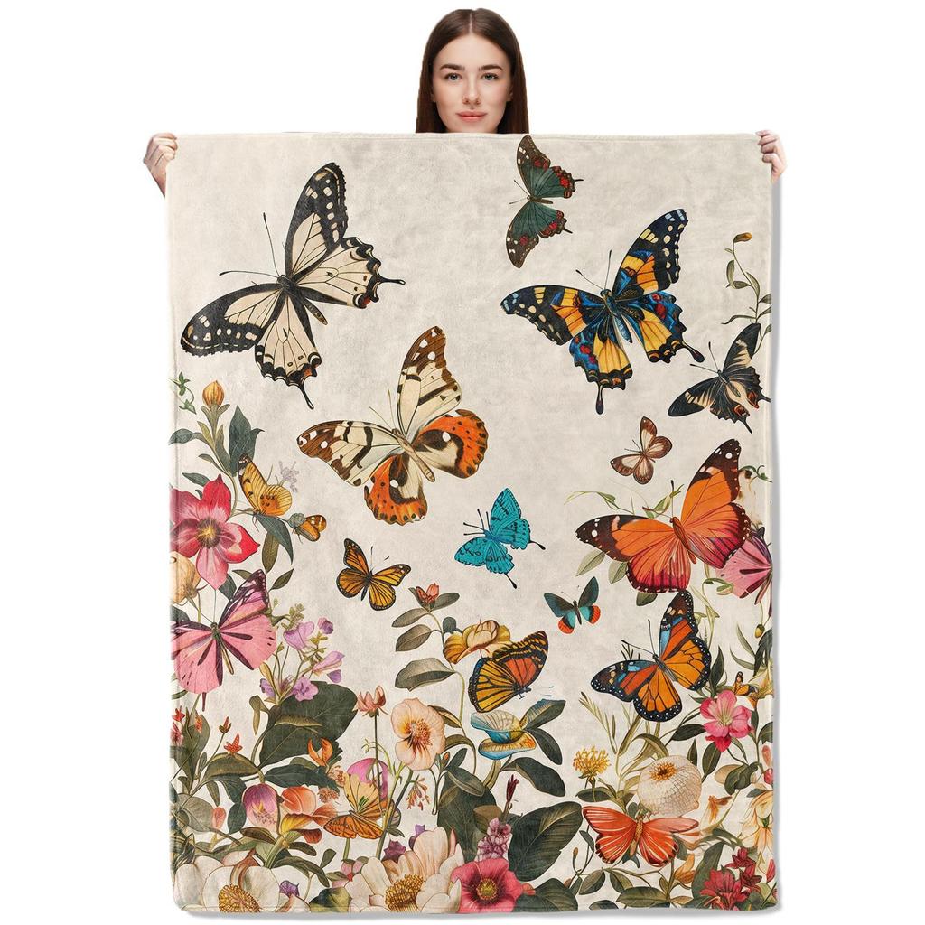 Butterfly Illustration Printed Pattern Blanket Soft Comfortable Flannel Warm Home Blanket Blanket Gift Blanket