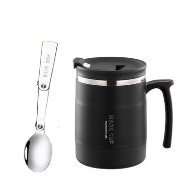 Stainless Steel Double-layer Heat-resistant Mug With Lid And Spoon 500ML