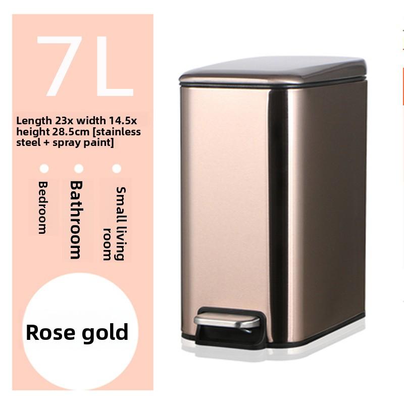 Stainless Steel Trash Can with Lid Narrow Gap Foot Pedal Bathroom Small Rectangle Step Bin
