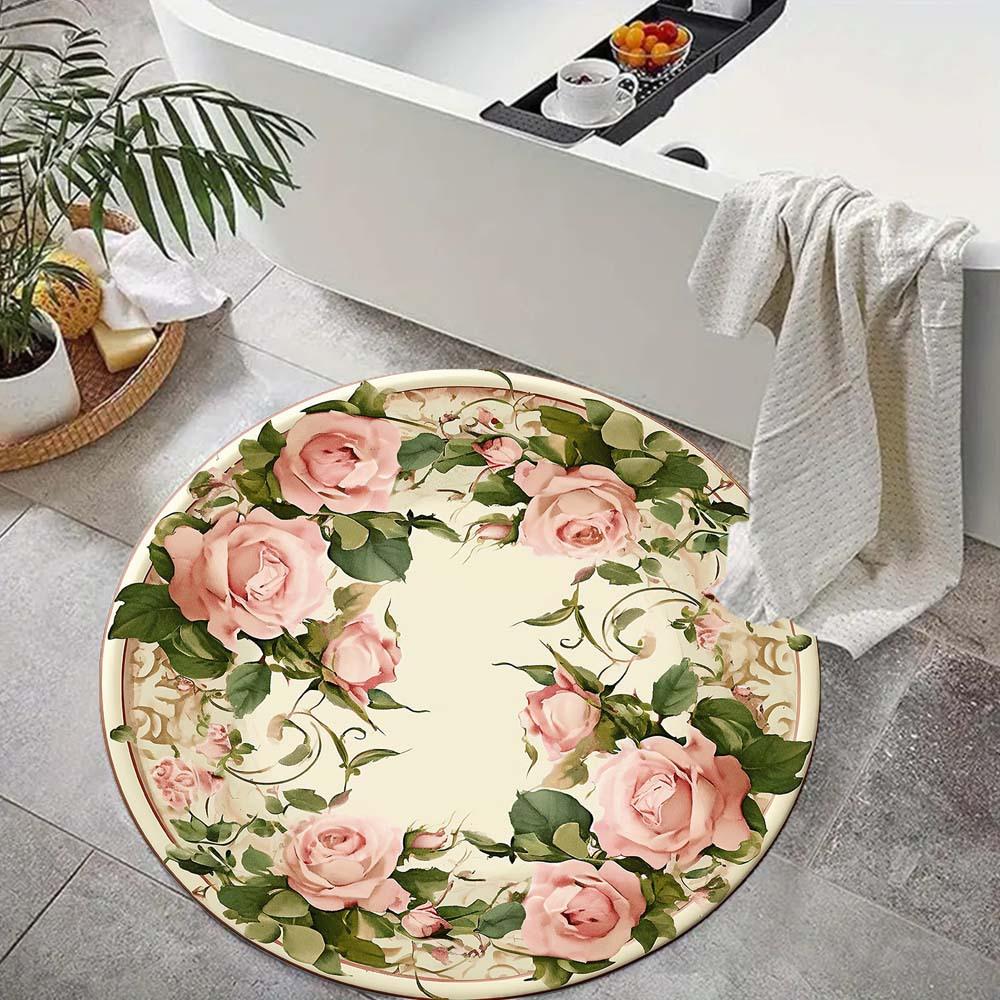 1 Piece Peony Outdoor Round Carpet Floor Mat Doorway Decorative Carpet Outdoor Patio Camping Carpet Living Room Bathroom Bedroom Decorative Floor Mat