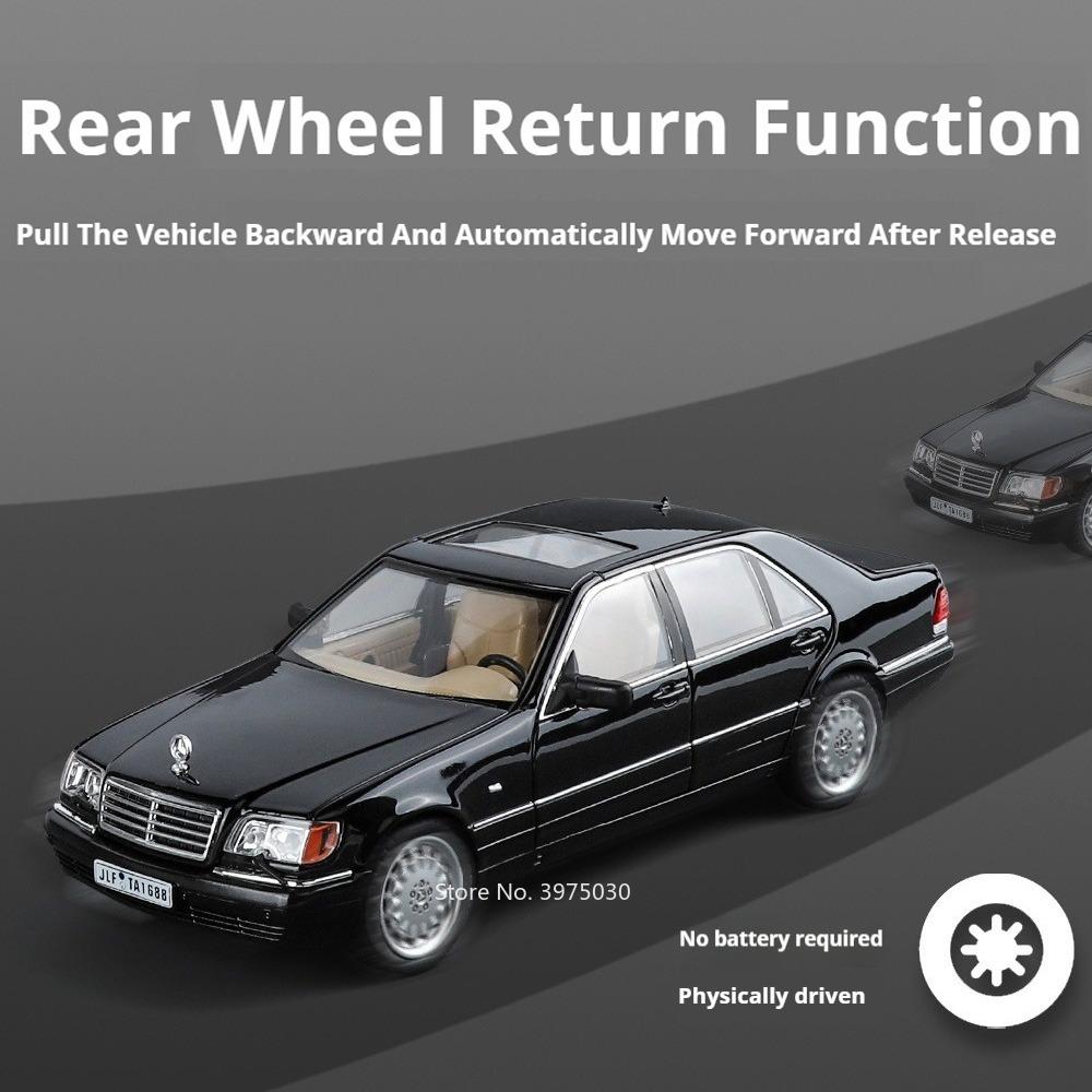 1/24 Benz W140 320SEL Toy Car Models Alloy Diecast with Sound and Light Rear Wheel Pull Back Function Vehicles Models Collect Gifts