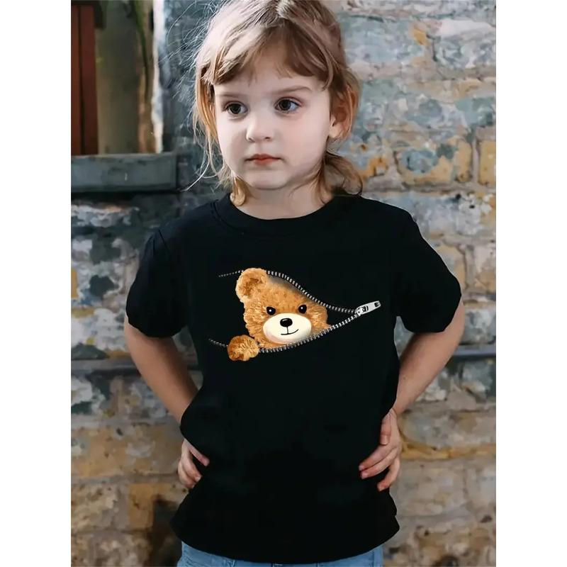 Children's Polar Animal 3d Print Rabbit & Bear Girls' T-Shirts Summer Short Sleeved Tops Tee Casual T-Shirts