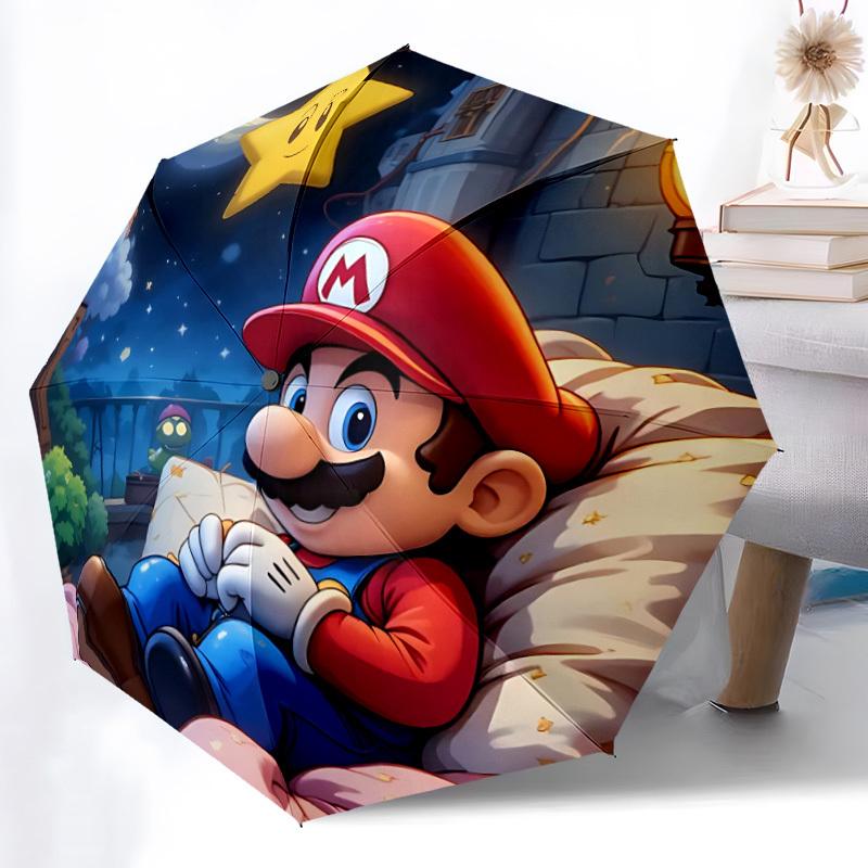 1PC Super Mario Print Umbrella, Featuring Automatic Folding, And Shielding. This Sturdy And Durable Umbrella with Eight Ribs Is Convenient for Outdoor