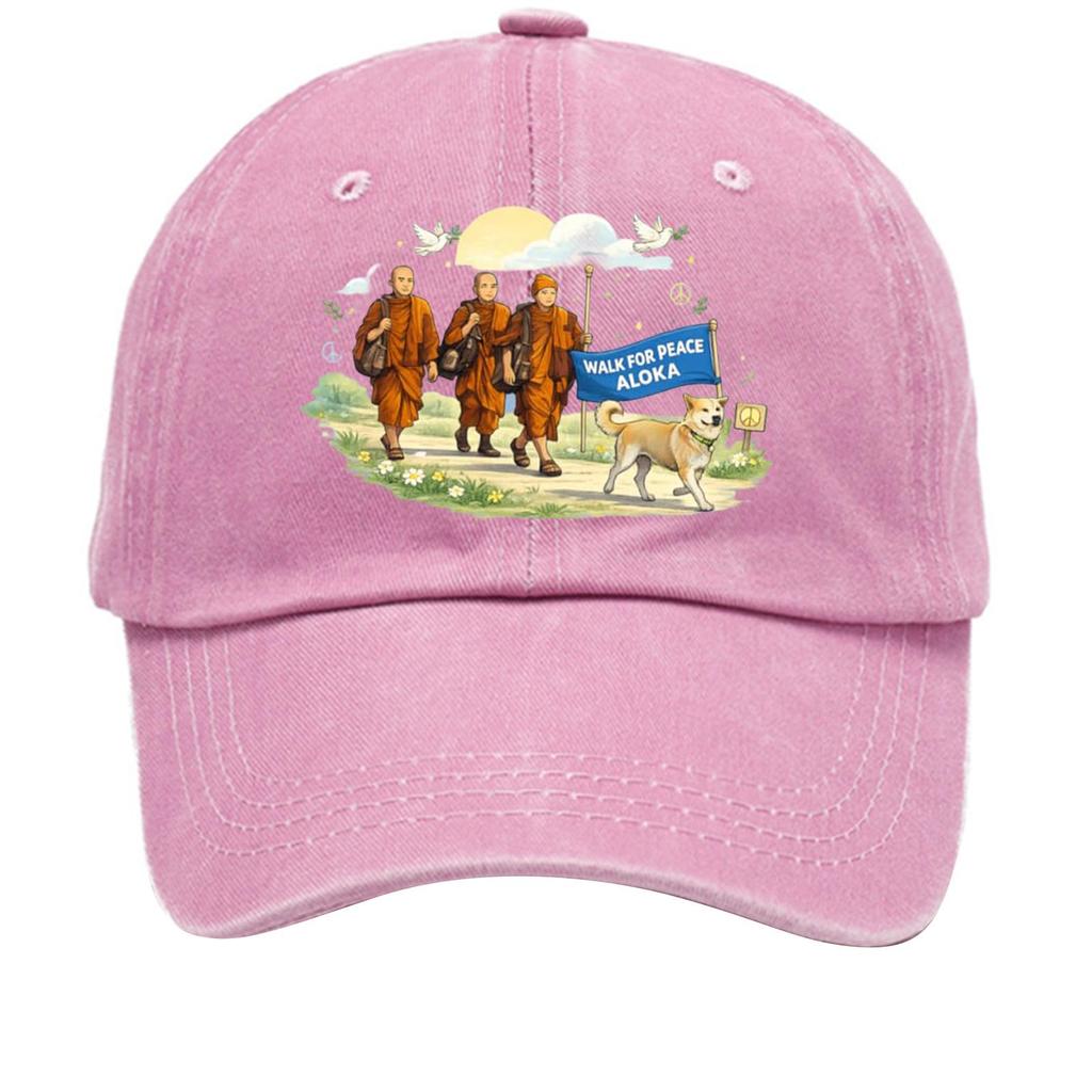 Washed Cotton Baseball Cap with Printed Distressed Soft Top Denim Hat, Vintage Hat