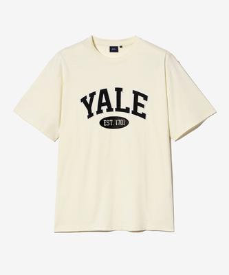 YALE Zweifarbiger Arch Kurzarm-T-Shirt Creme