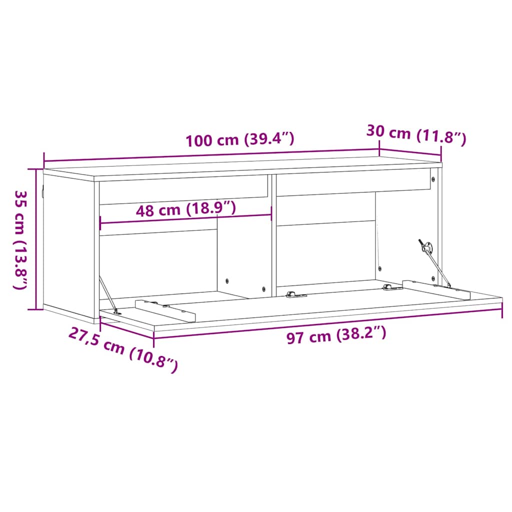 Wall Mounted Cabinet Wax Brown 100 x 30 x 35 cm Solid Pine Wood