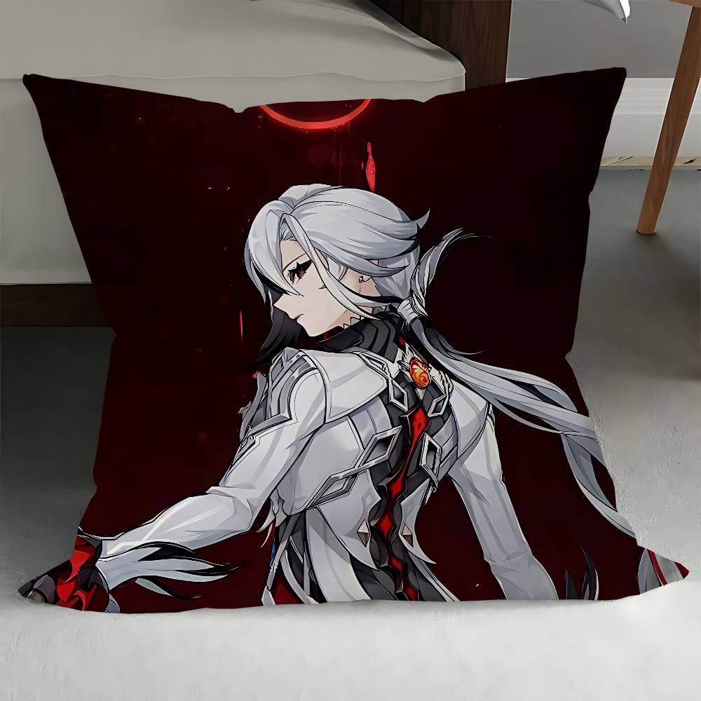 GenshinS Impact Arlecchino Pillow Covers Cartoon Sofa Decorative Home Double-sided Printing Short Plush Cute Cushion Cover