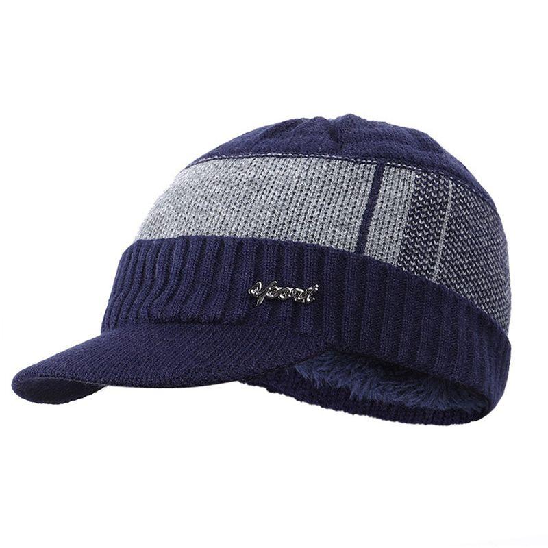 Soft Men Unisex Winter Warm Hat Knit Visor Beanie With Cozy Fleece Lining**