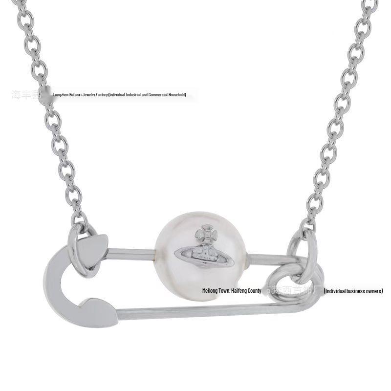 Empress Dowager Saturn Pearl Necklace & Bracelet Set - Women's Luxury Paperclip Design Accessories